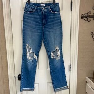 Good American Blue Straight Leg Jeans with Modern Distressing